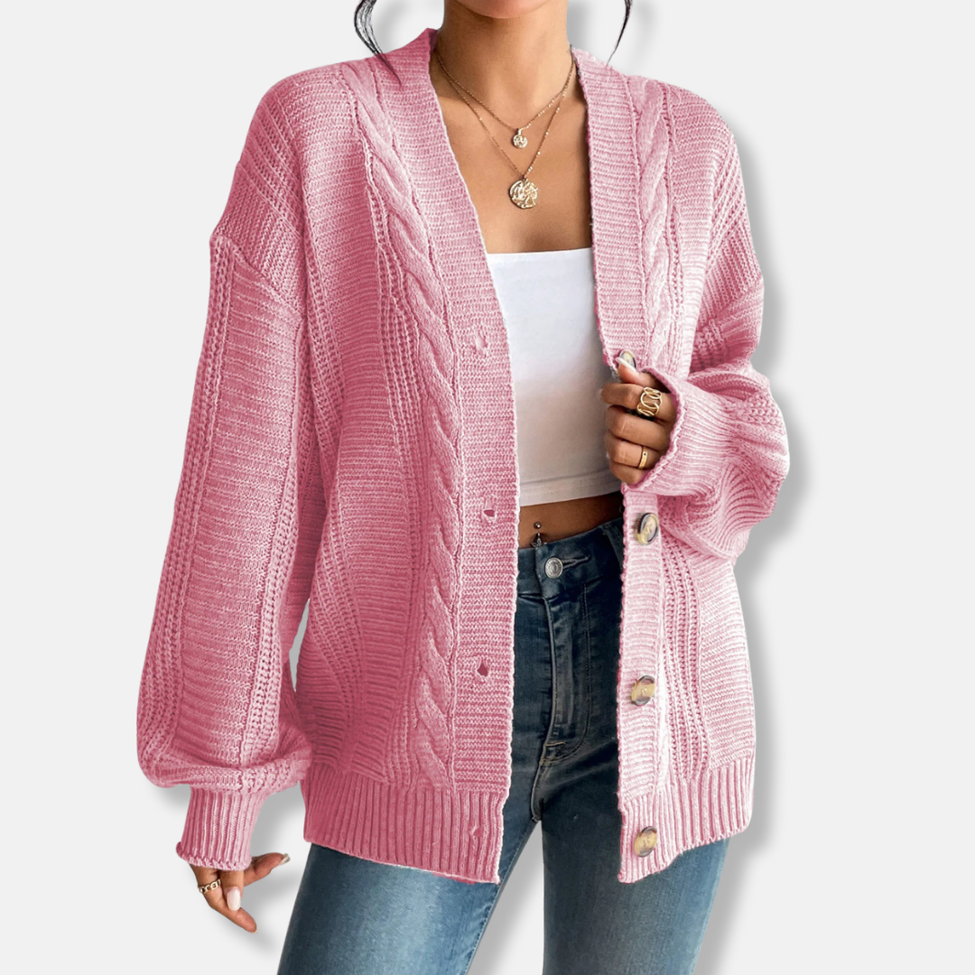 Women’s Cardigan – Wool Knit – Cable Pattern – Oversized Fit – Button Front