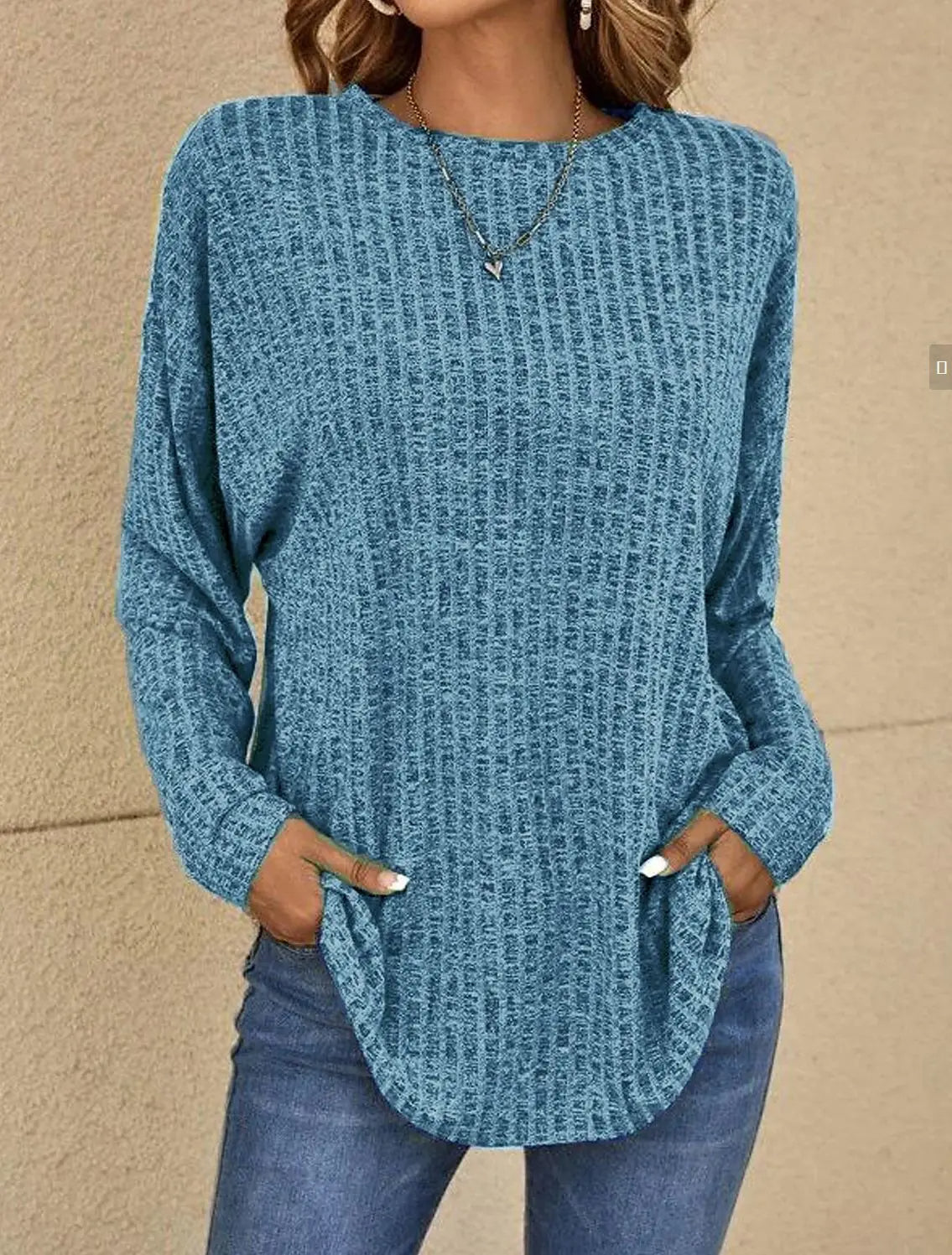 Women’s Pullover Sweater – Relaxed Fit – Soft Knit – Ribbed Texture – Long Sleeve Casual