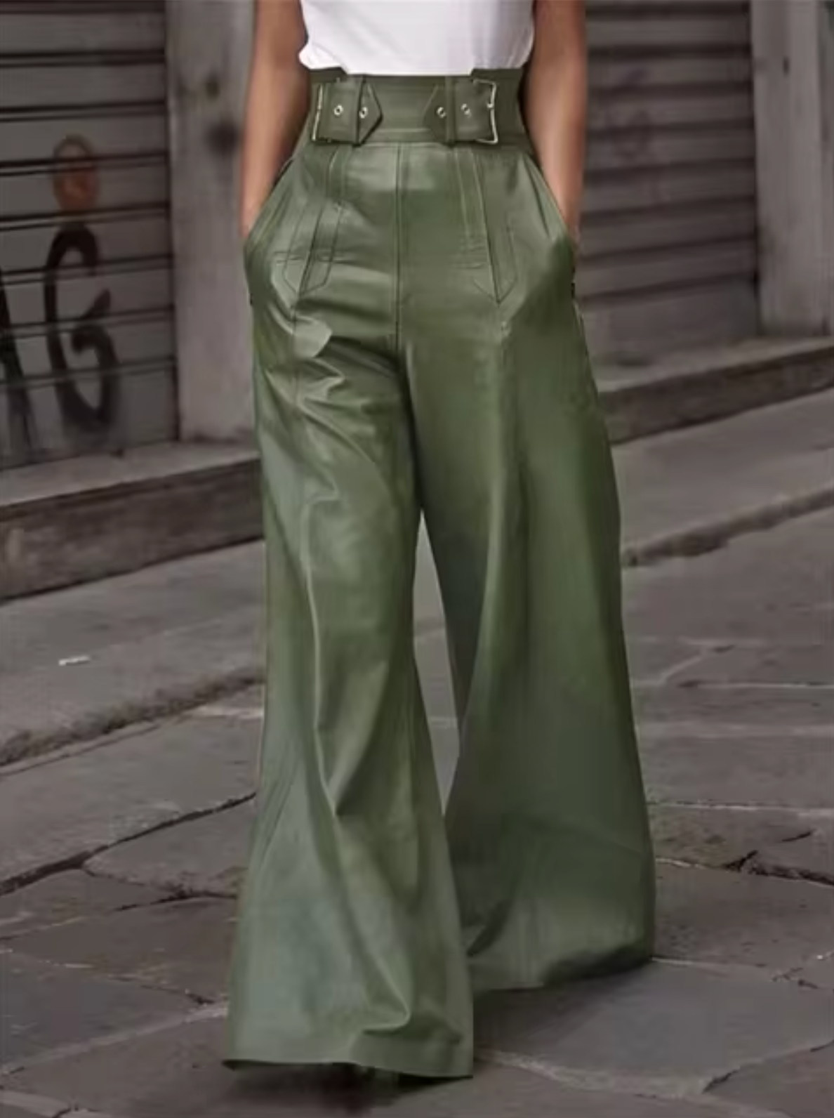 Qaza Wide Leather Pants For Women With High Waist And Wide Leg Flattering Silhouette