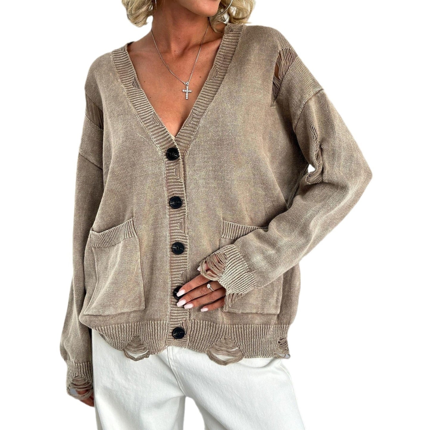 Washed-Out Cardigan for Women