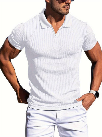 Mens Ribbed Knit Polo Shirt Slim Fit Short Sleeve Casual Stylish Comfortable Everyday Wear