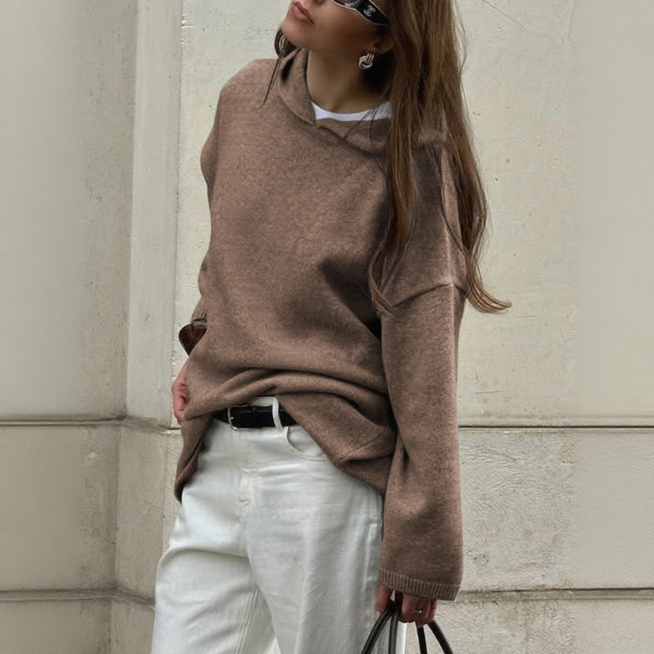 Oversize Knit Sweater For Women Crew Neck Soft Cozy Comfort Casual Everyday Warm All Day