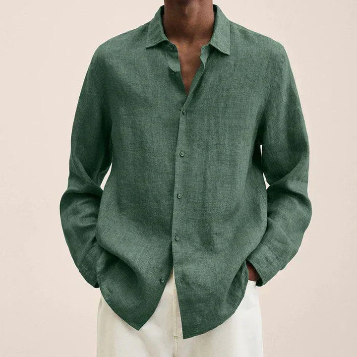 Mens Lightweight Linen Shirt Classic Fit Long Sleeve With Button Closure Breathable Summer Everyday Style