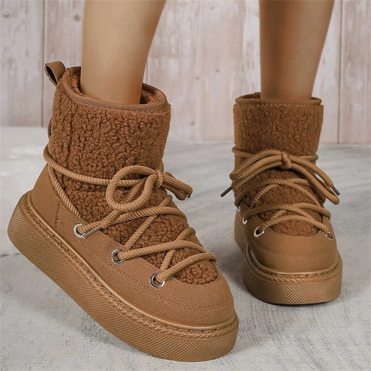 OXTEN Women Snow Boots Warm Plush Lining Thick Soles Lace Up Ankle Boots For Cold Weather Walks