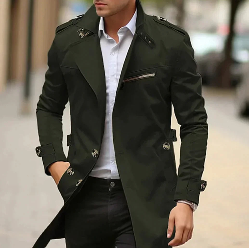Said Men's Long Coat With Structured Cut Notched Collar For Urban Professionals And Modern Style