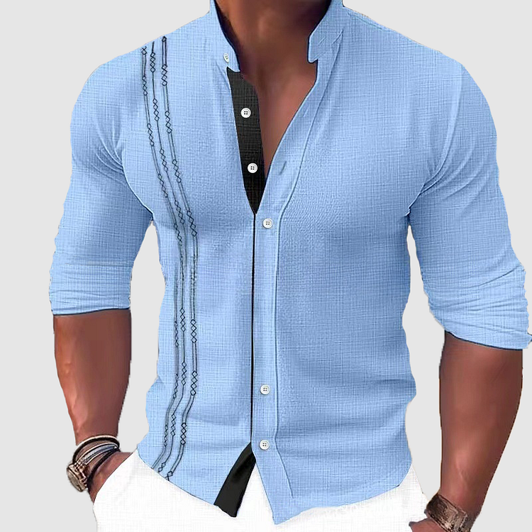Haruto Unisex Long Sleeve Collar Shirt With Button Placket