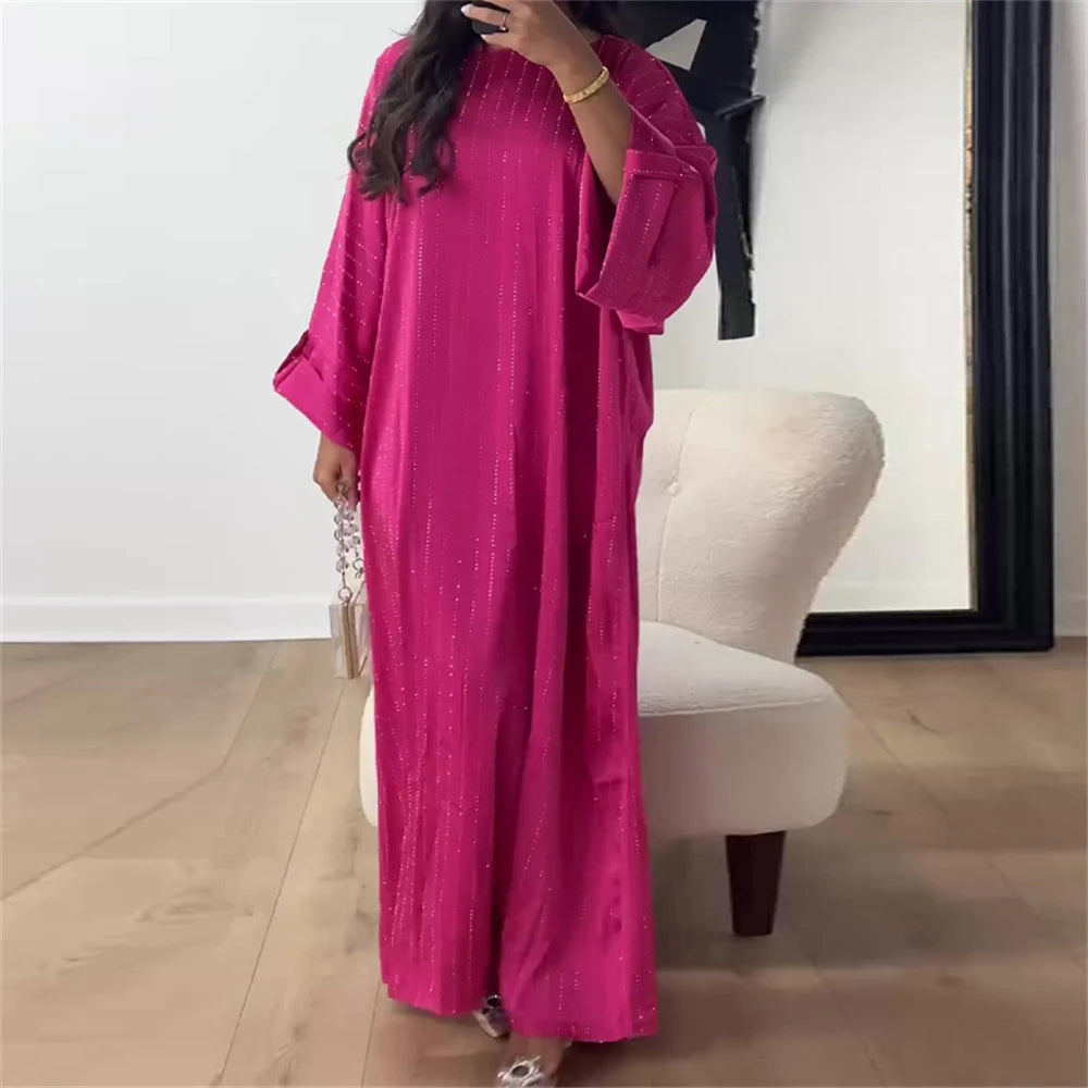 Mathilde Striped Evening Abaya for Women with Flowing Cut and Luxurious Loose Fit Comfort