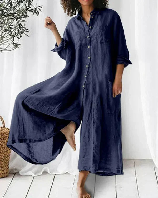 Breathable Linen Jumpsuit For Women With Buttons Oversized Summer Comfort And Effortless Style
