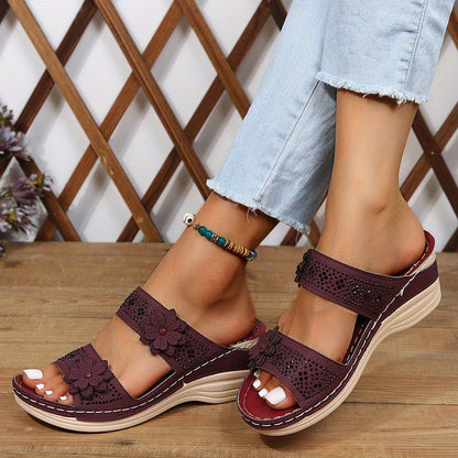 Women's Wedge Slides with Comfortable Footbed and Adjustable Strap