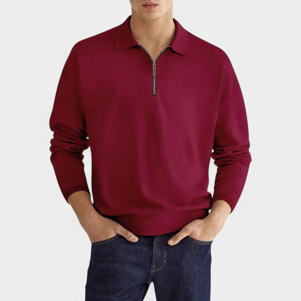 TrendAura | Men’s Long Sleeve Zipper Polo Shirt