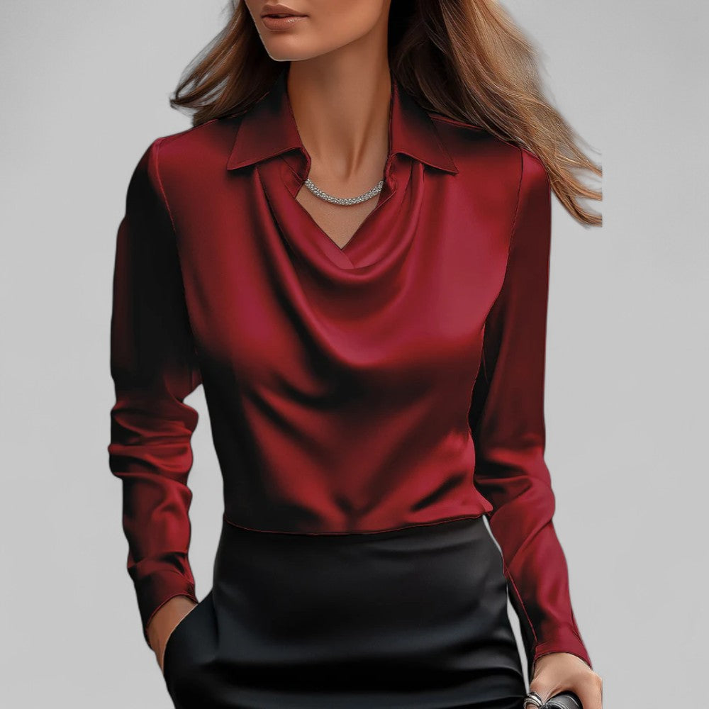 Draped Collared Regular Fit Blouse for Women – Elegant Business Casual Style