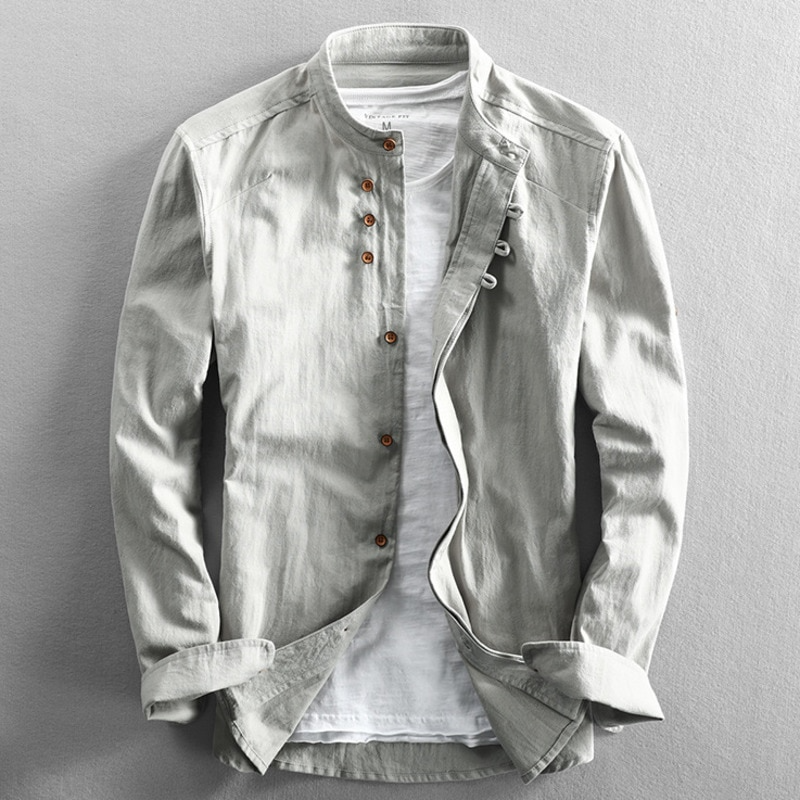 Mens Stand Collar Button Up Shirt Designer For Modern Men With Eastern Inspired Detailing And Refined Comfort