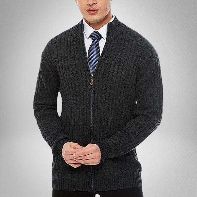 Max Men's Cardigan With Zipper And Ribbed Texture For Easy Layering And All Day Comfort