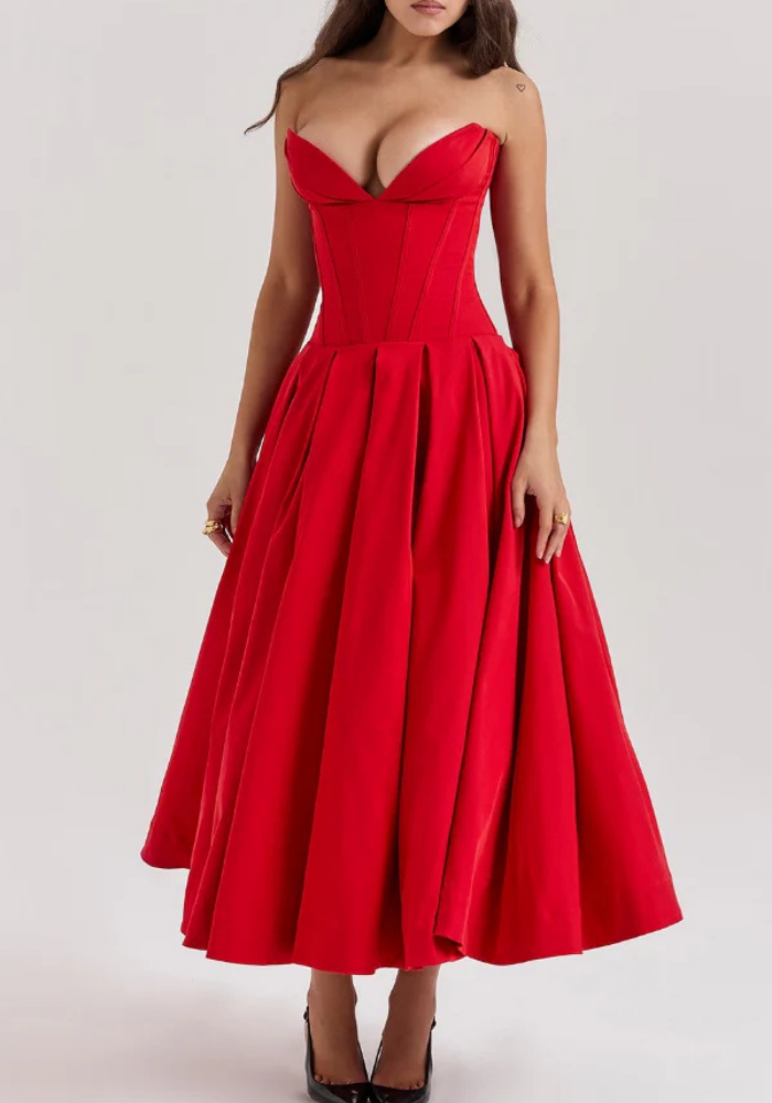 Women's Corset Strapless Dress | Midi Dress