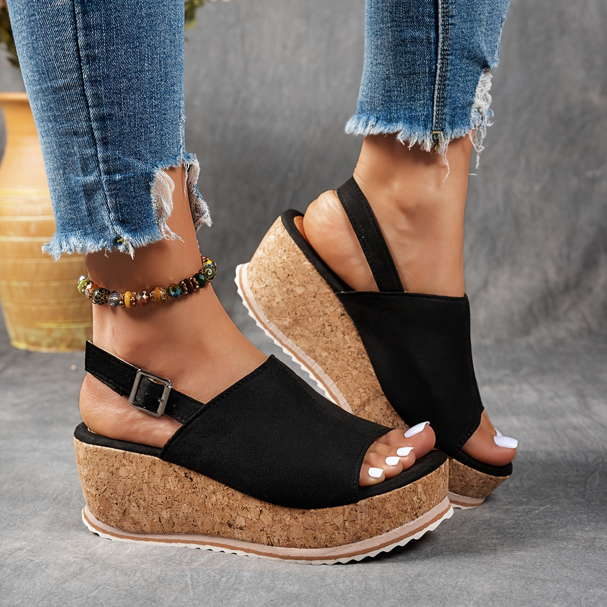 Women's Platform Sandals with Adjustable Buckle and Sturdy Sole