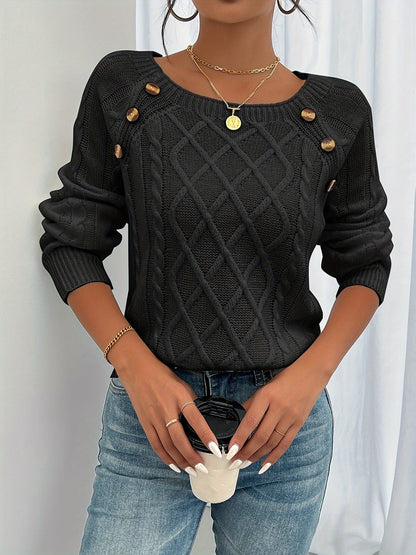 Olivine Women Cable Knit Sweater Cozy Warmth Crew Neck Pullover For Everyday Style