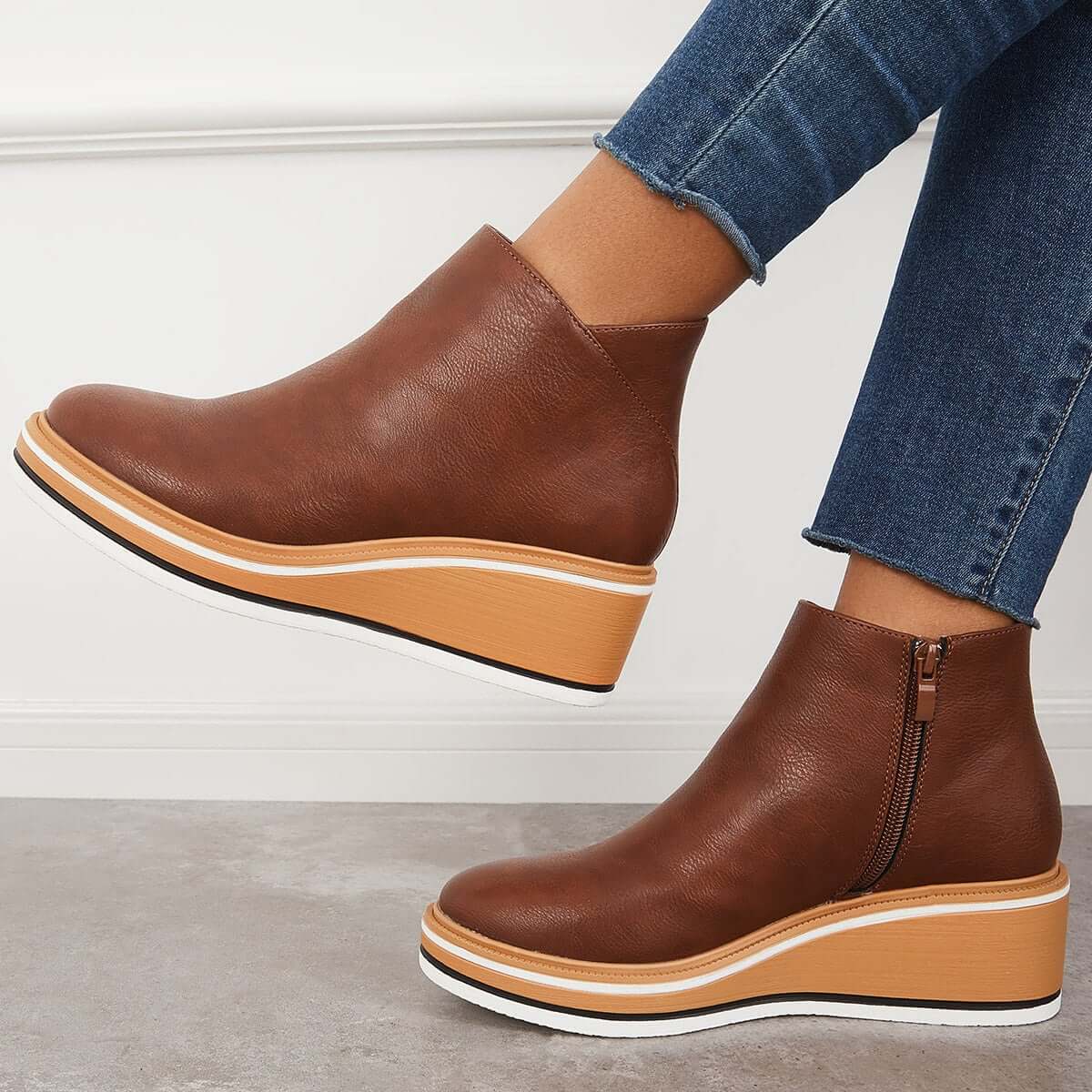Malou Women Platform Ankle Boots With Side Zip For Elegant Comfort And Height All Day Style