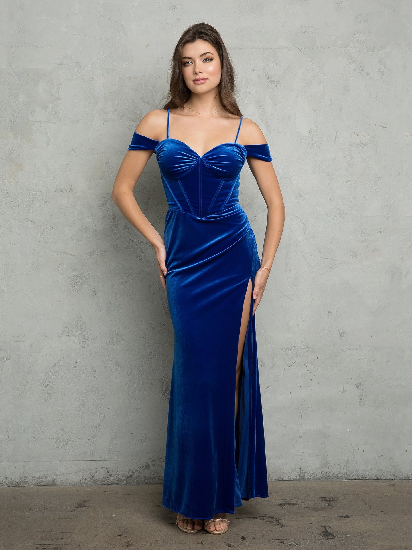 Eva Fashion 3488 Long Fitted Formal Velvet Prom Dress