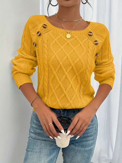 Olivine Women Cable Knit Sweater Cozy Warmth Crew Neck Pullover For Everyday Style