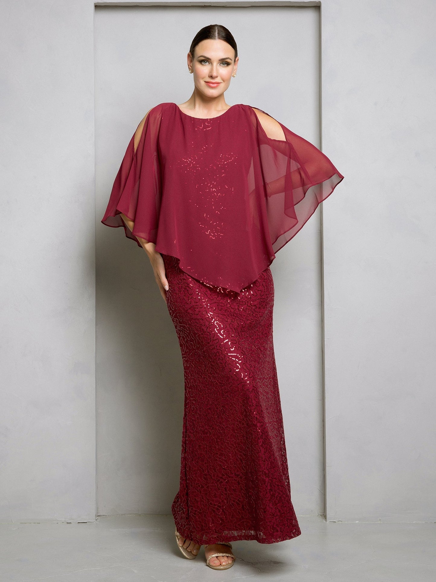 Eva Fashion 3496 Formal Long Mother of the Bride Cape Dress