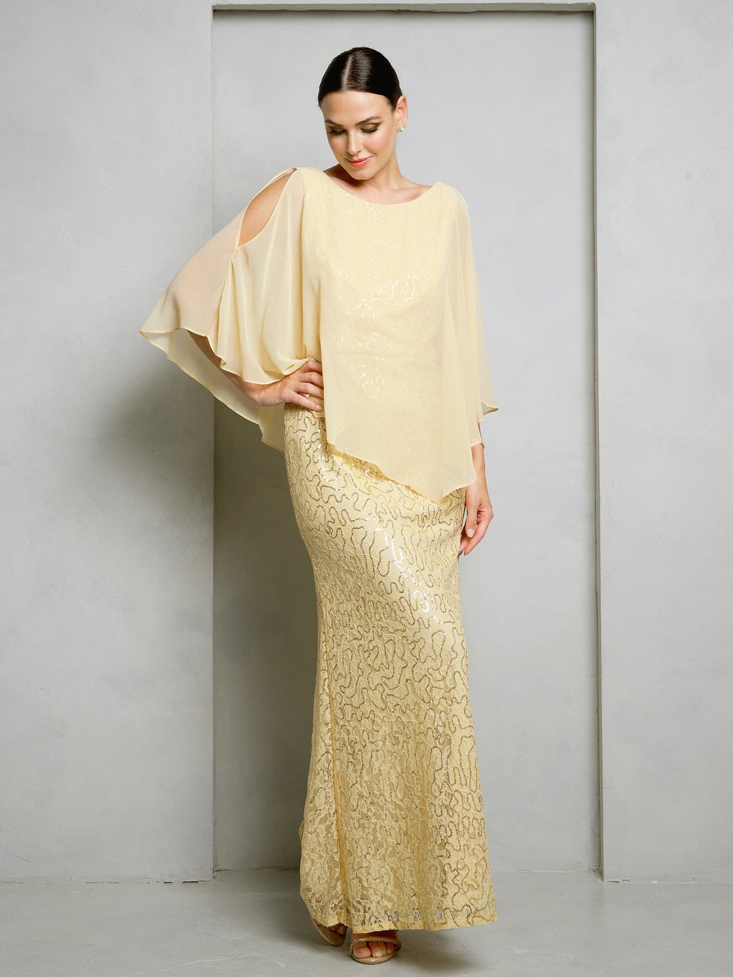 Eva Fashion 3496 Formal Long Mother of the Bride Cape Dress