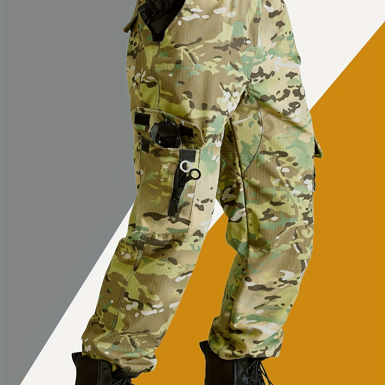 Mens Multi Pocket Camouflage Work Trousers For Outdoor Pros Elastic Waistband Rugged Tactical Design