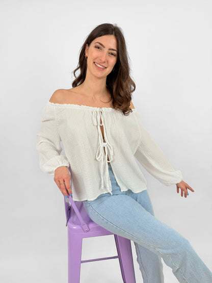 Nienke Muslin Blouse for Women Breathable Lightweight Elegant Top with Delicate Bows