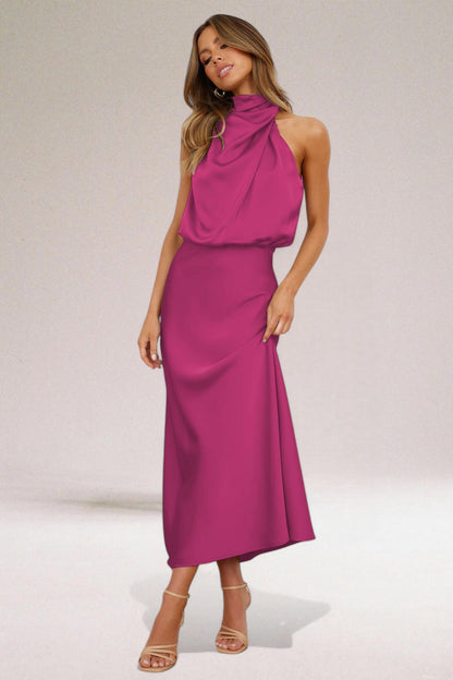Lauren Satin Halter Dress For Women Glamorous Comfort With Noble Satin Finish For Evening Wear