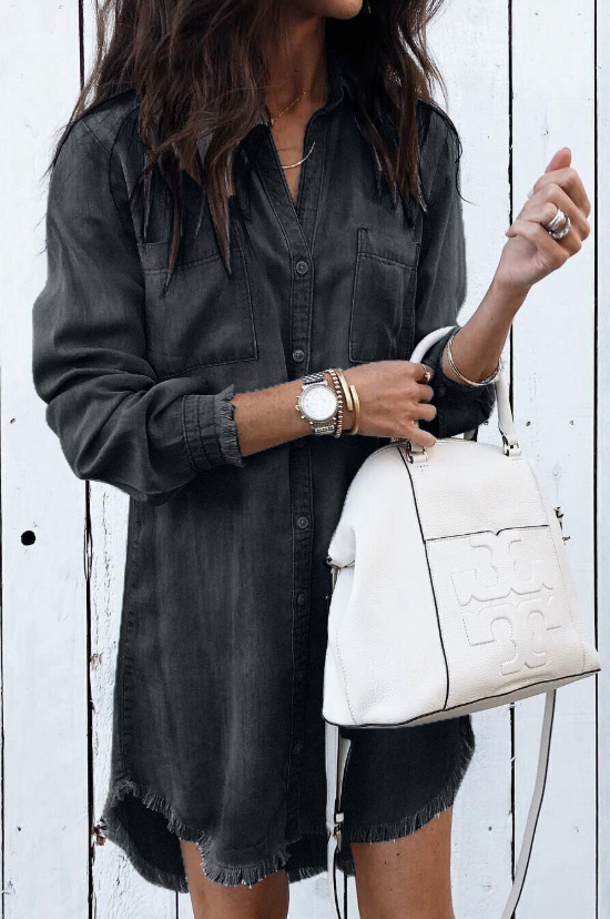 Women's Casual Long Sleeve Shirt Dress with Relaxed Fit and Versatile Style