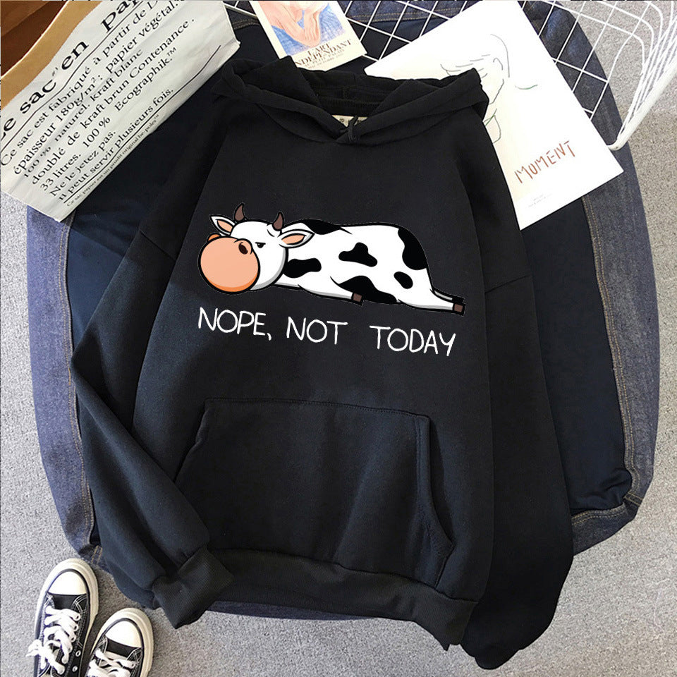 Women's hoodie with cute cow and print - Nope Not Today