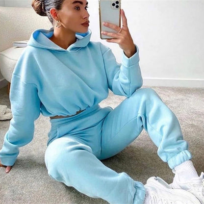 Women's jogging suit two-piece set with cropped hoodie
