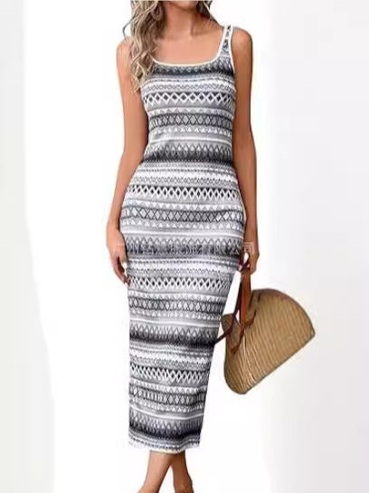 Iris Sleeveless Dress For Women With Comfortable Fit And Square Neckline Timeless Stripe Pattern