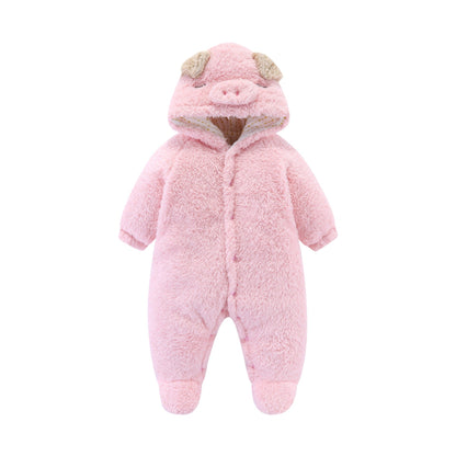 Fluffy baby romper with animal hood