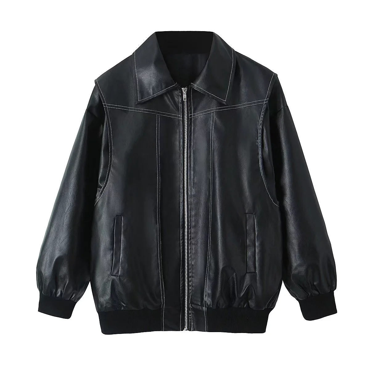 TrendAura Motorcycle Jacket For Women Premium Faux Leather Zipper Closure Oversized Comfort