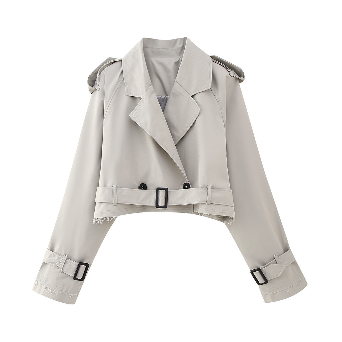 Women's Short Trench Coat | Double Button & Belt Cuffs