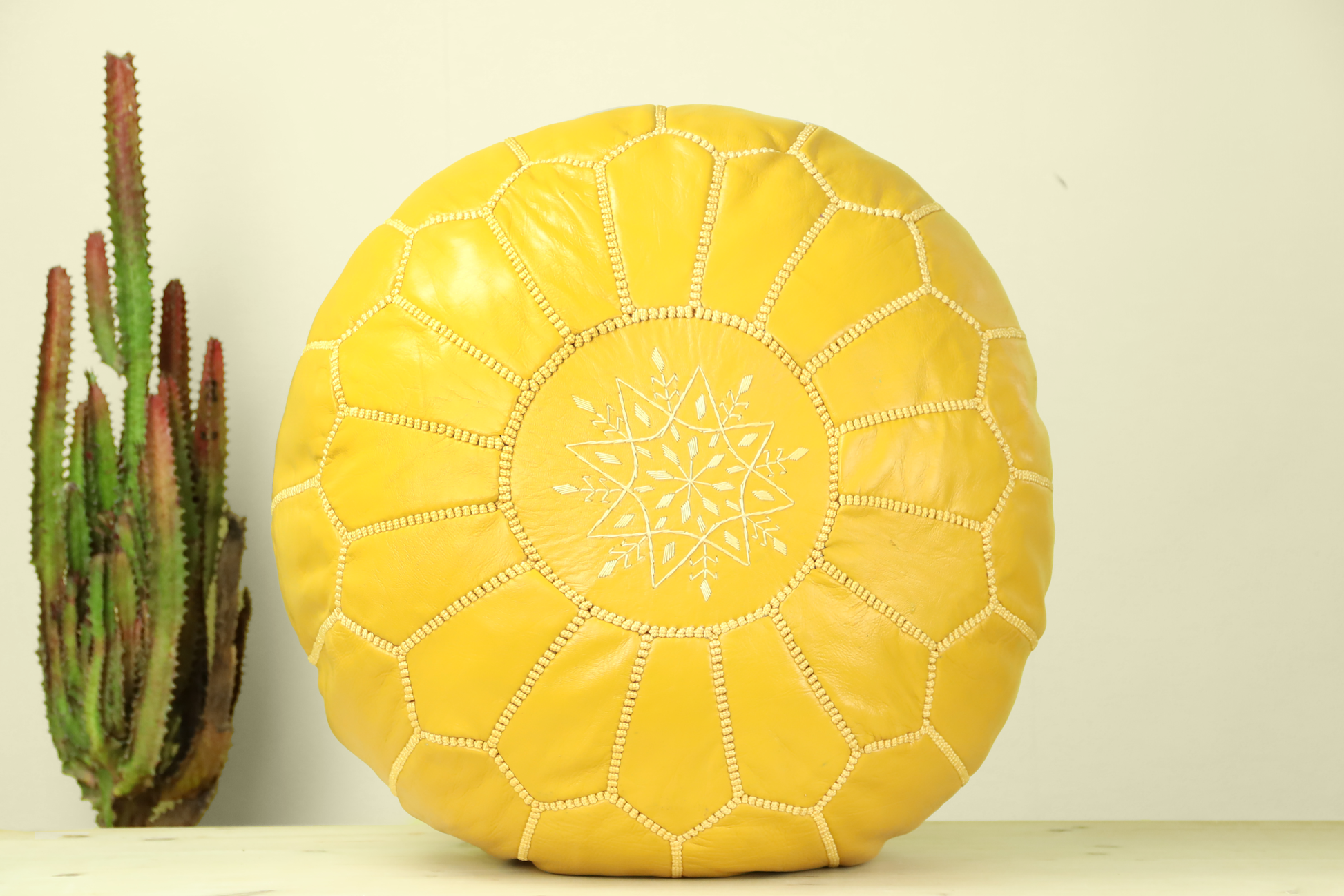 Yellow Leather Ottoman Pouf - TrendAura