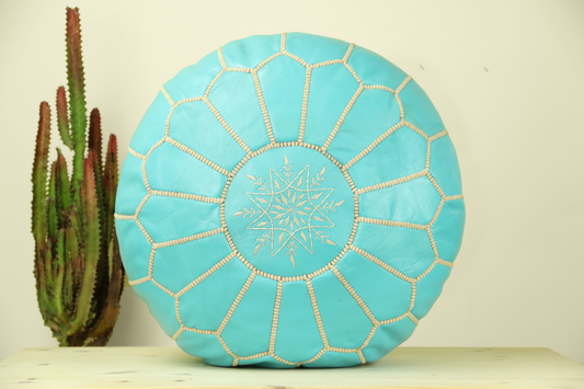 Cyan Leather Ottoman Pouf - TrendAura