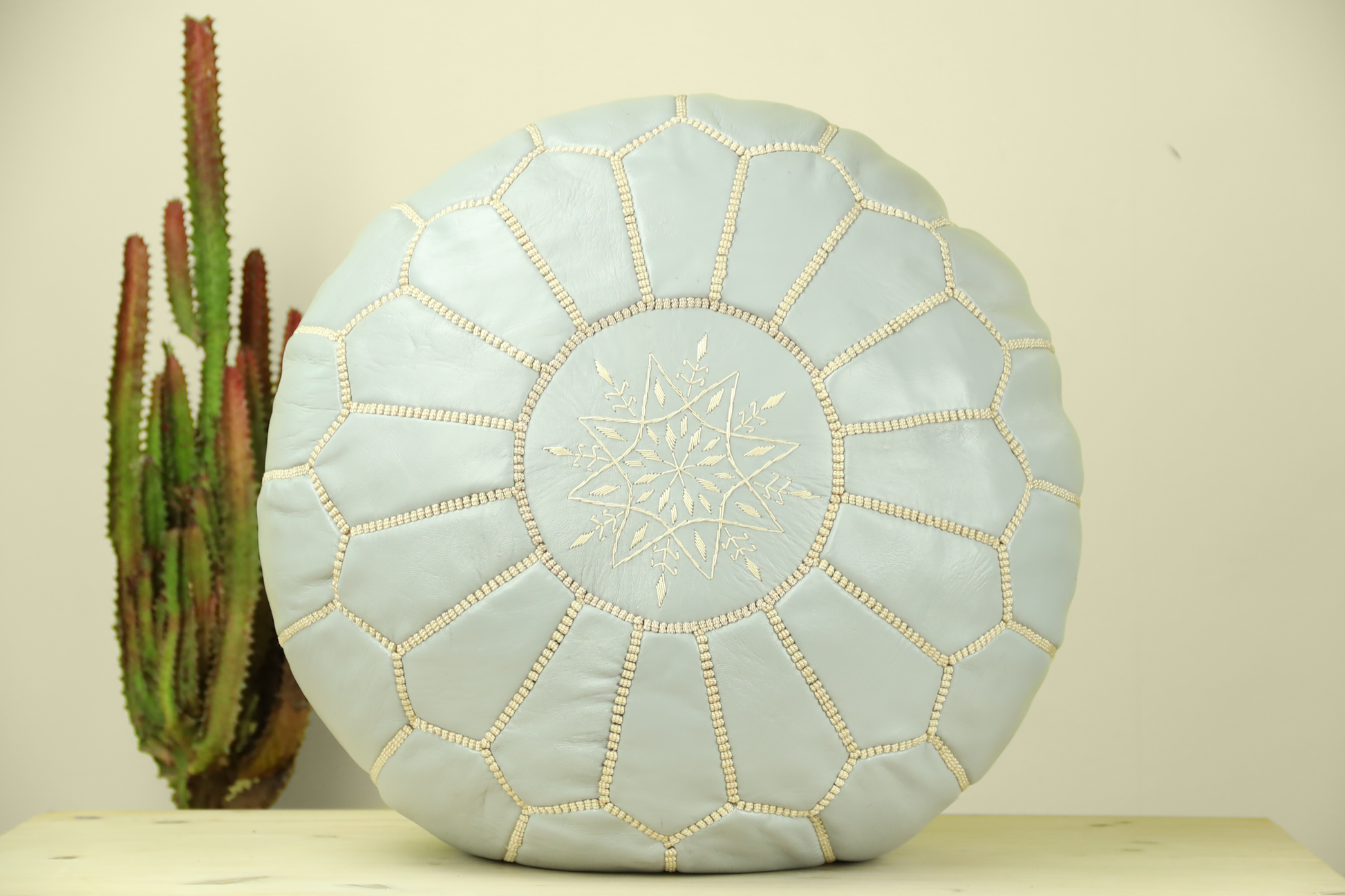 Grey Leather Ottoman Pouf - TrendAura