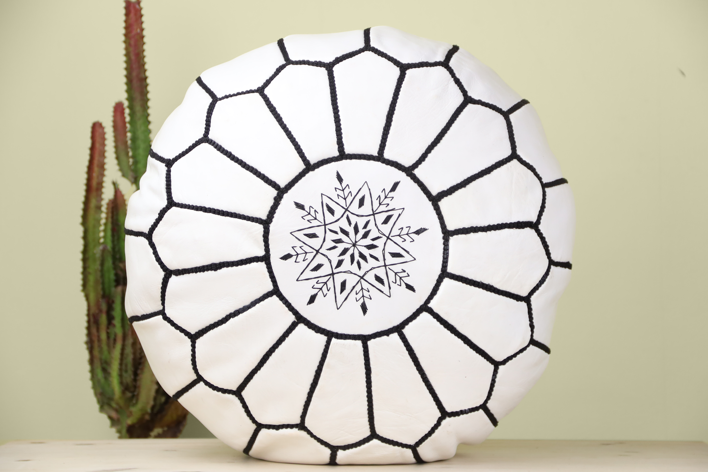 White Ottoman Leather Pouf - TrendAura