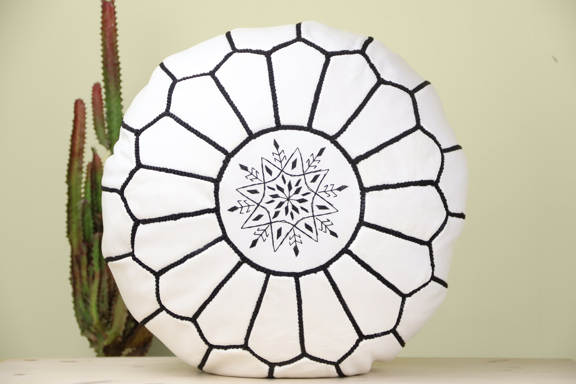 White Ottoman Leather Pouf - TrendAura