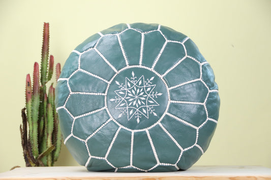 Pine Green Leather Ottoman Pouf - TrendAura