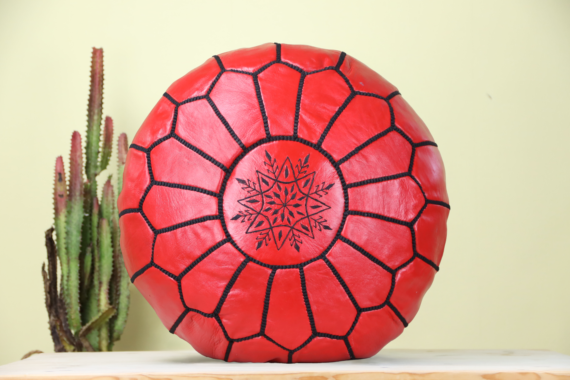Red Leather Ottoman Pouf - TrendAura