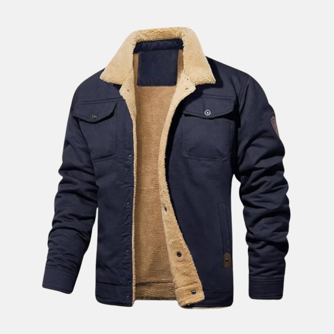 TrendAura Men's Cotton Blend Jacket With Sherpa Collar, Relaxed Fit, Waist Length Fall Outerwear