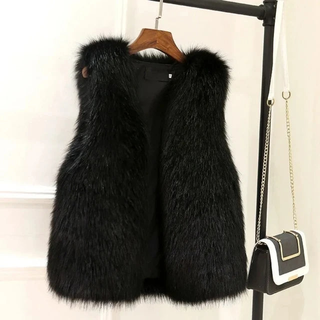 TrendAura Luxurious Faux Fox Fur Vest For Women Timeless Elegance And All Day Versatile Warmth