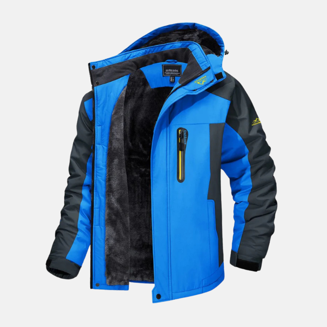 Men's Woven Hip Length Jacket With High Stand Collar And Adjustable Cuffs Fleece Lined