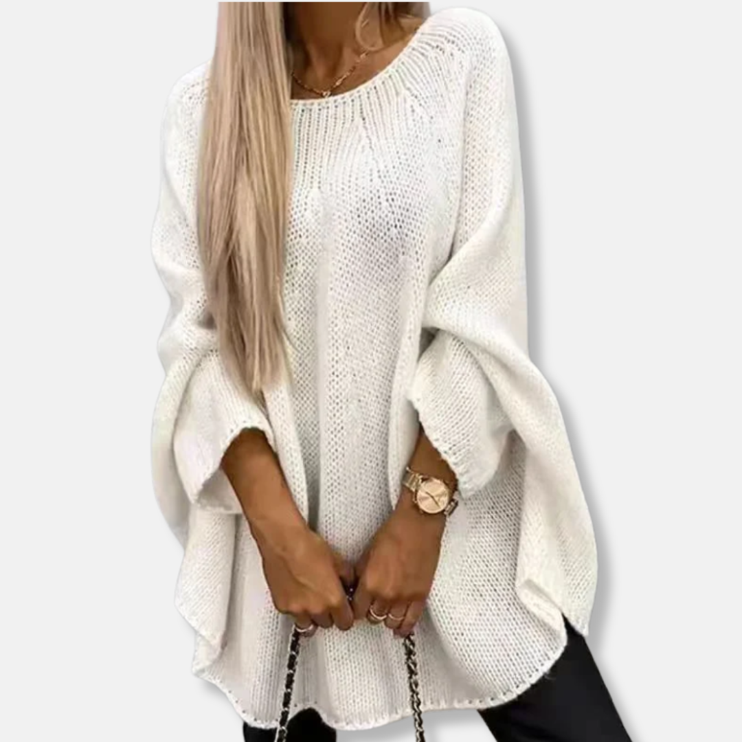 Women’s Sweater - Chunky Knit - Oversized Fit - Tunic Length - Round Neck - Batwing Sleeves