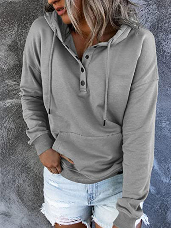 Unisex Buttoned Collar Hoodie With Drawstring Hood And Kangaroo Pocket For Everyday Comfort