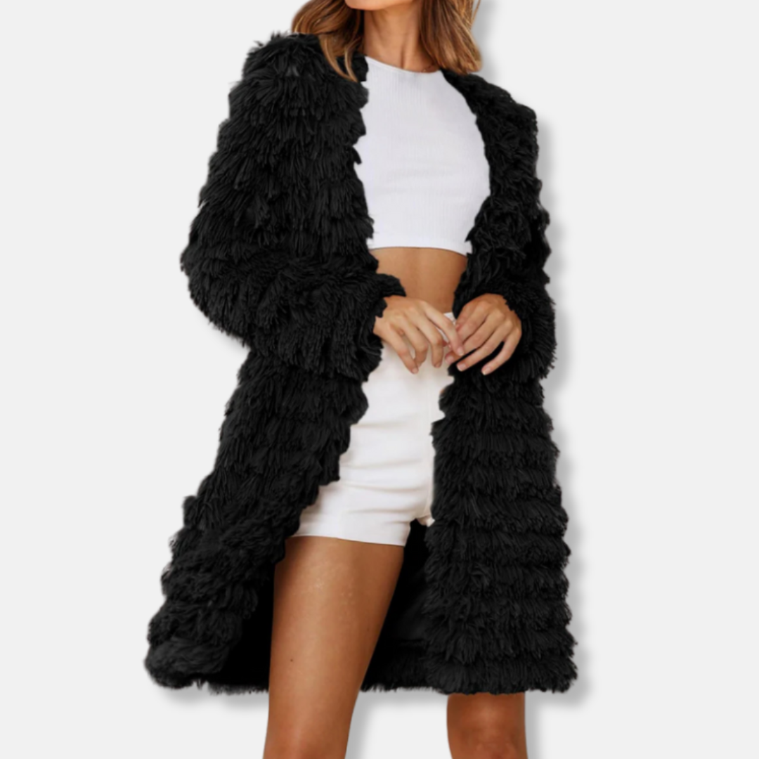 Women’s Longline Cardigan – Shaggy Texture – Relaxed Fit – Open Front Layering Piece