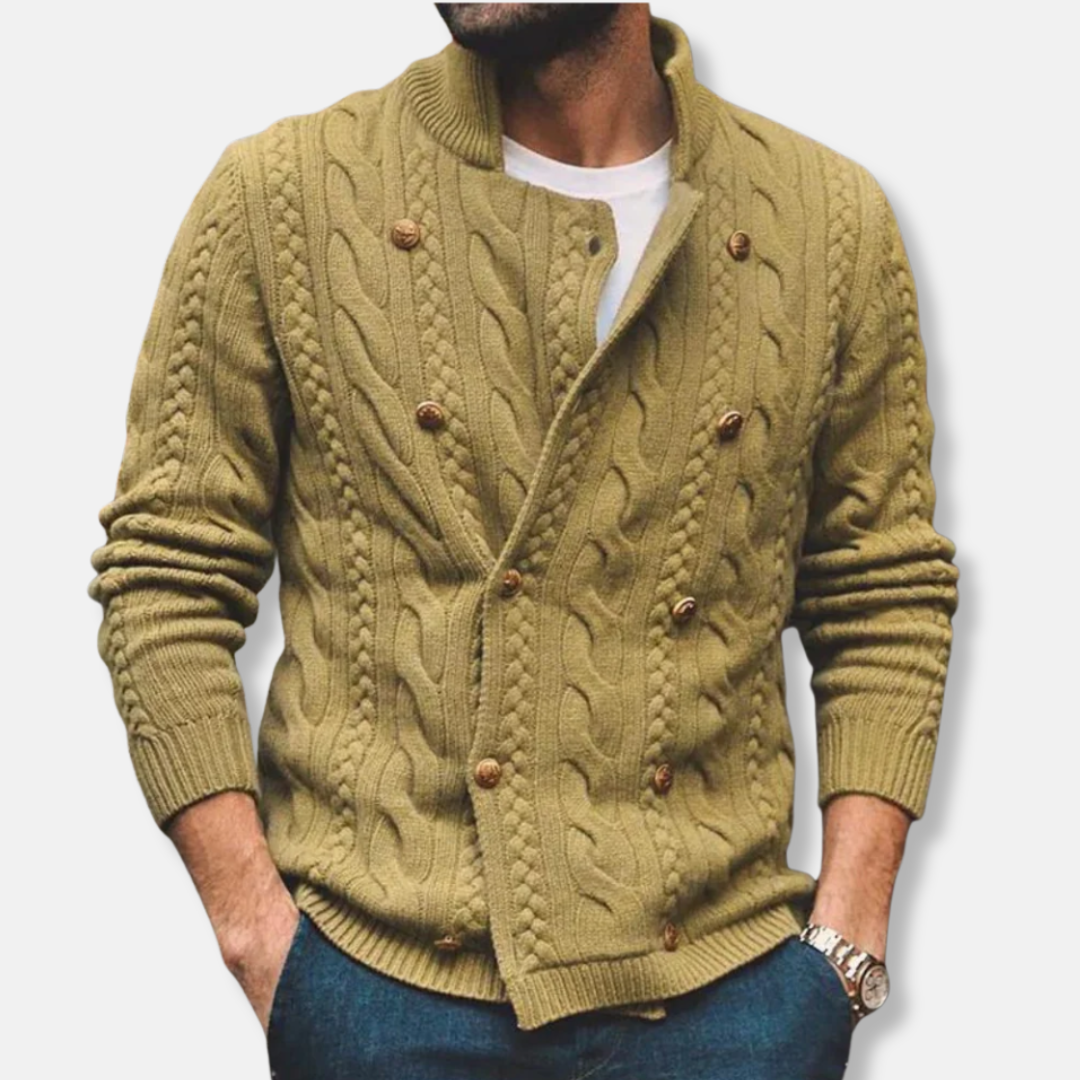 Mens Wool Blend Cardigan Knit Double Breasted Regular Fit Semi High Collar for Fall and Winter