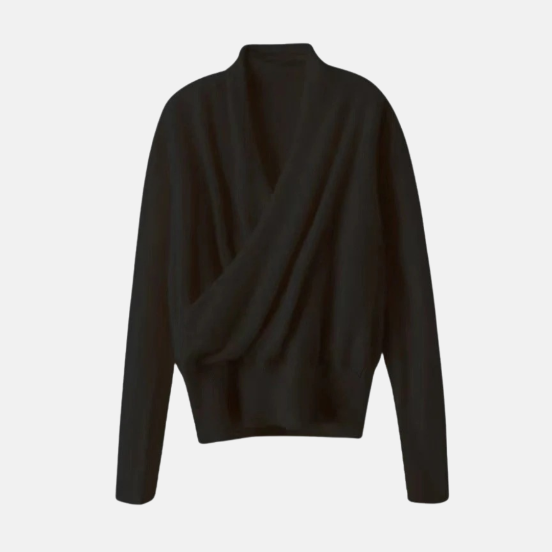 Women’s Wrap Sweater – Relaxed Fit – Soft Knit – Ribbed Waist – Long Sleeve V-Neck